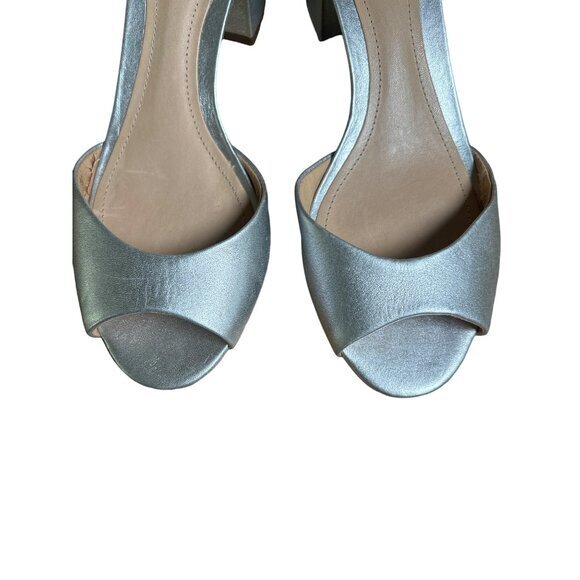 Schultz Roama Block Heel Size 7 B Silver Metallic Leather Ankle Strap NWOB - Picture 5 of 10